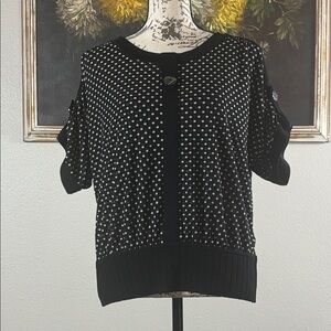 Exclusively Misook Womens Black White Polka dot Blouse Size XS